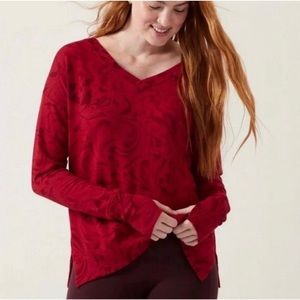 EUC Athleta Red Coaster Luxe V-Neck Sweatshirt